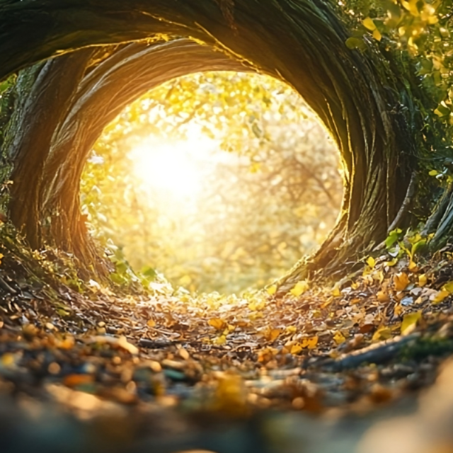 Forest tree trunks leaves