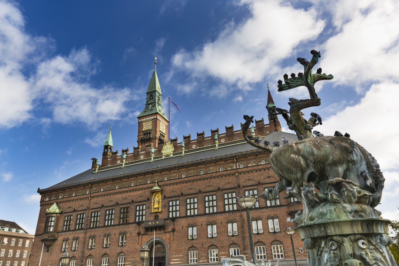 City Hall of Copenhagen and Dragespringvandet in Denmark