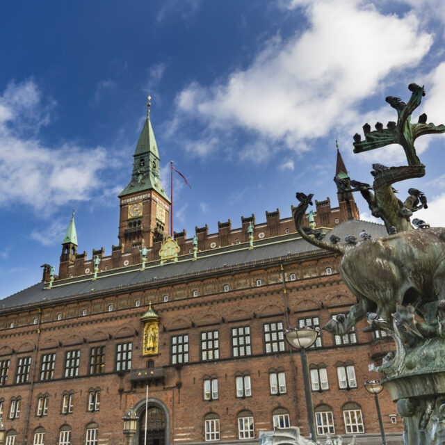 City Hall of Copenhagen and Dragespringvandet in Denmark