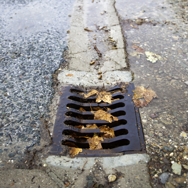 Sewer drain at the side of a street