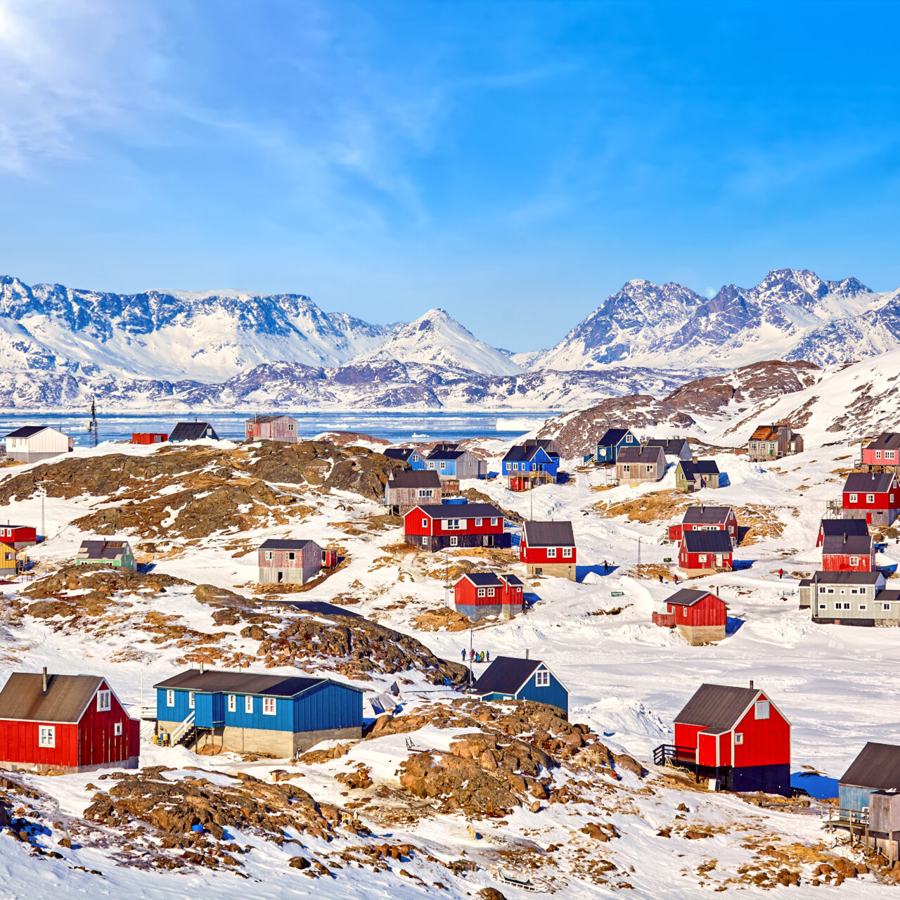 Traditional wooden houses in Kulusuk village, East Greenland
